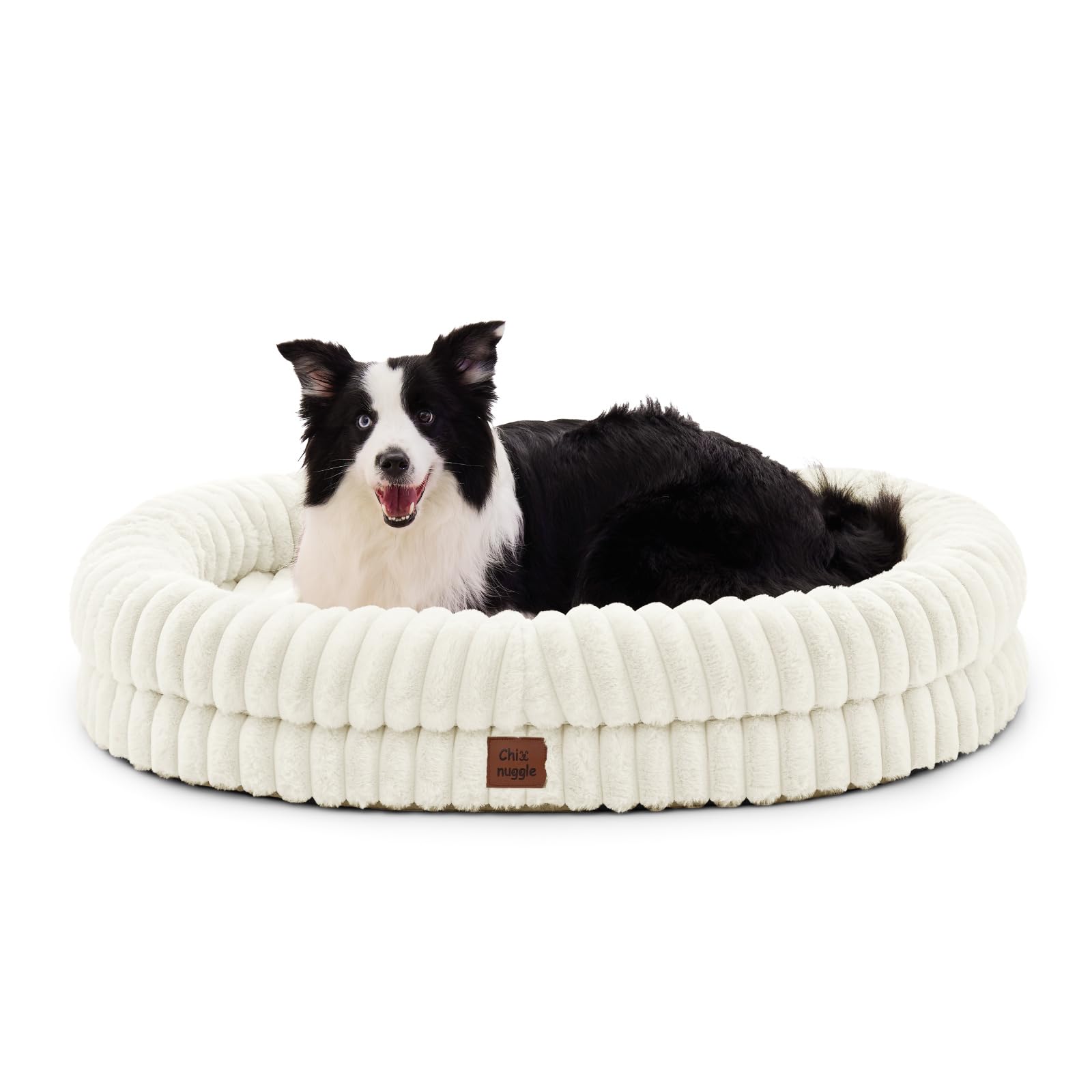 ChiXnuggle XL dog bed cream closeup fur texture for comfort