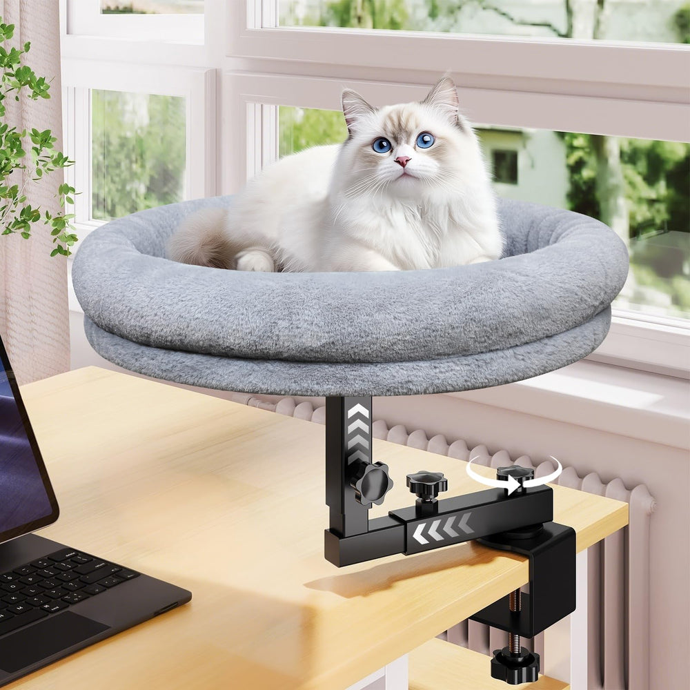 Chloraeon cat desk bed shows 360-degree rotation for versatile lounging near your workspace