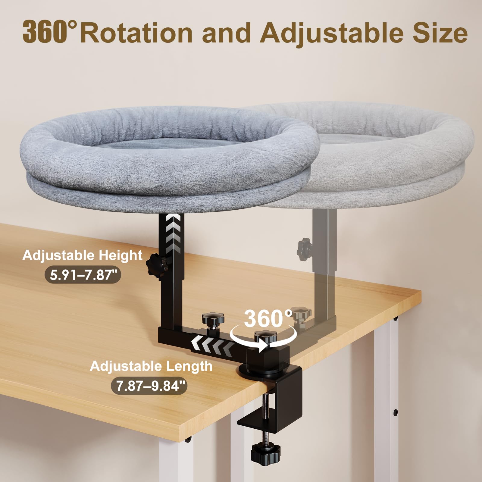 Chloraeon cat desk bed adjustable length fits various desk setups and cat positions
