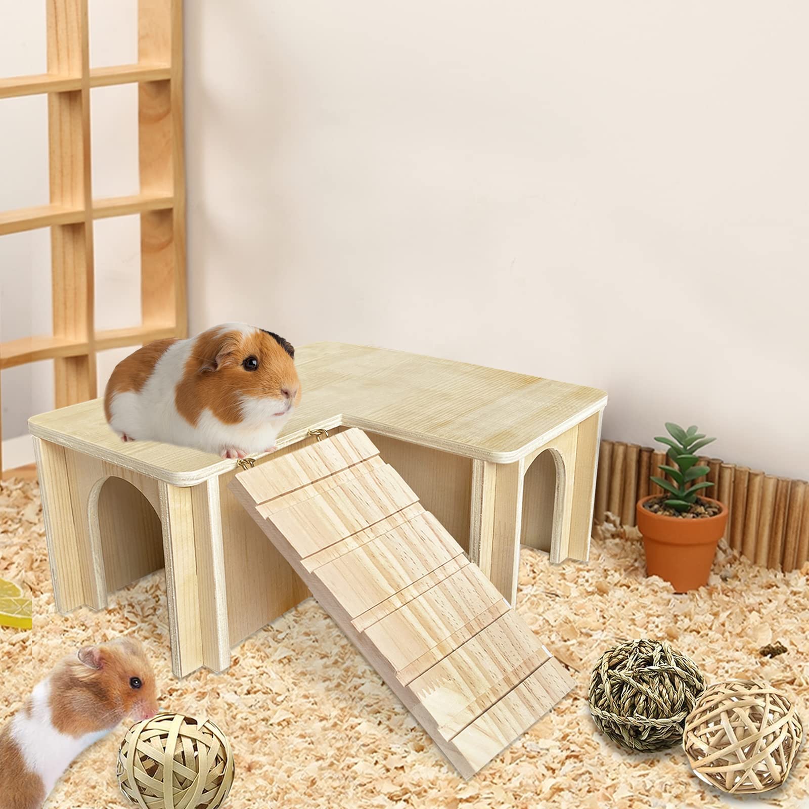 Chngeary Guinea Pig Hideout wooden cage accessory — elegant appearance and easier cage upkeep.