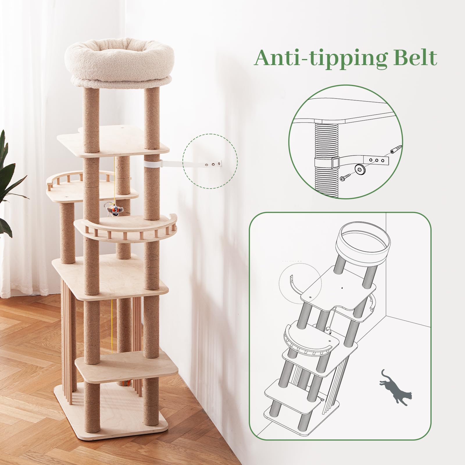 Choc chick 68 inch perch highlights tall design for climbing and resting.