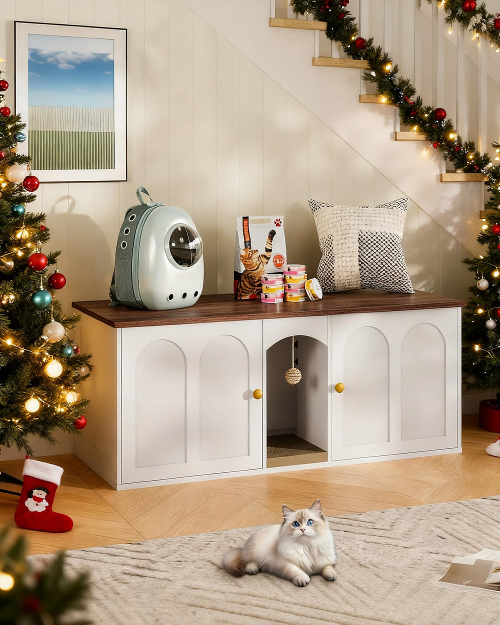 CHOEZON doors open to reveal private space for two cats and tidy waste management