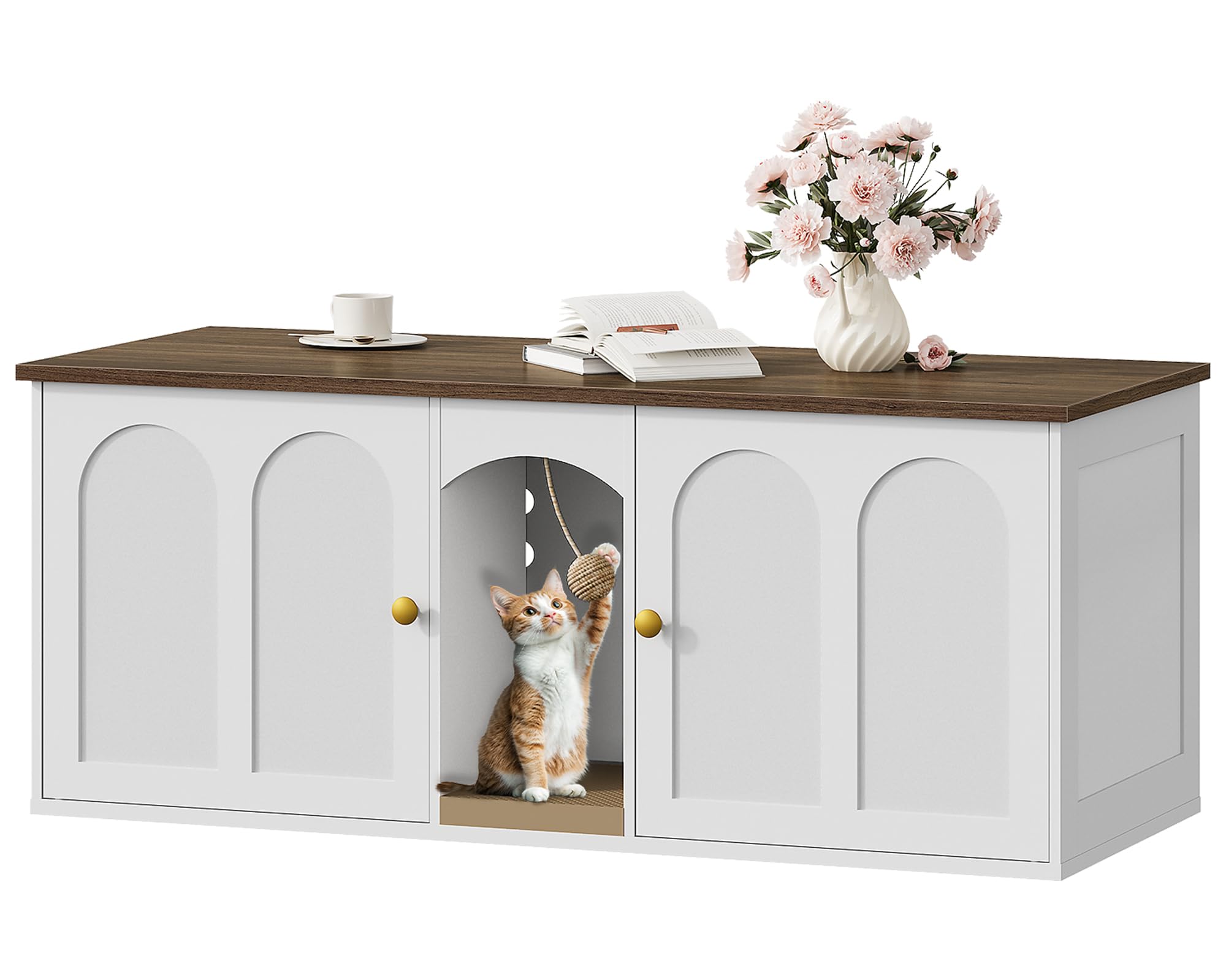 CHOEZON 47.2'' double cat litter enclosure front view shows hidden litter box
