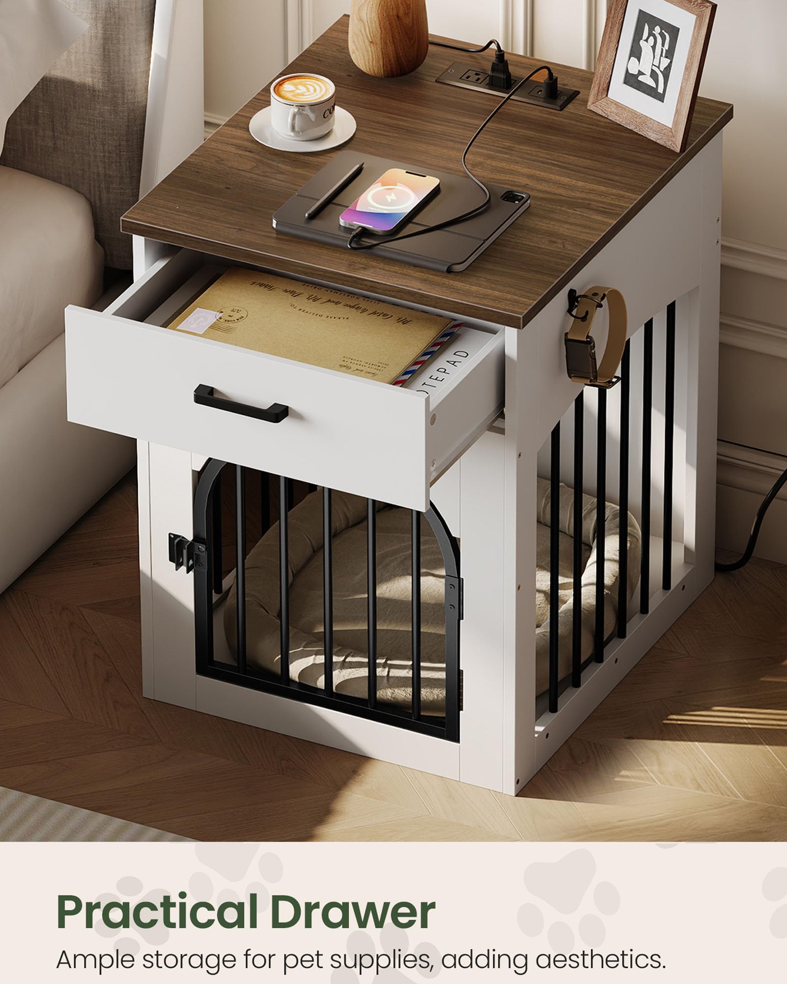 CHOEZON dog crate furniture heavy-duty latch ensures secure enclosure.