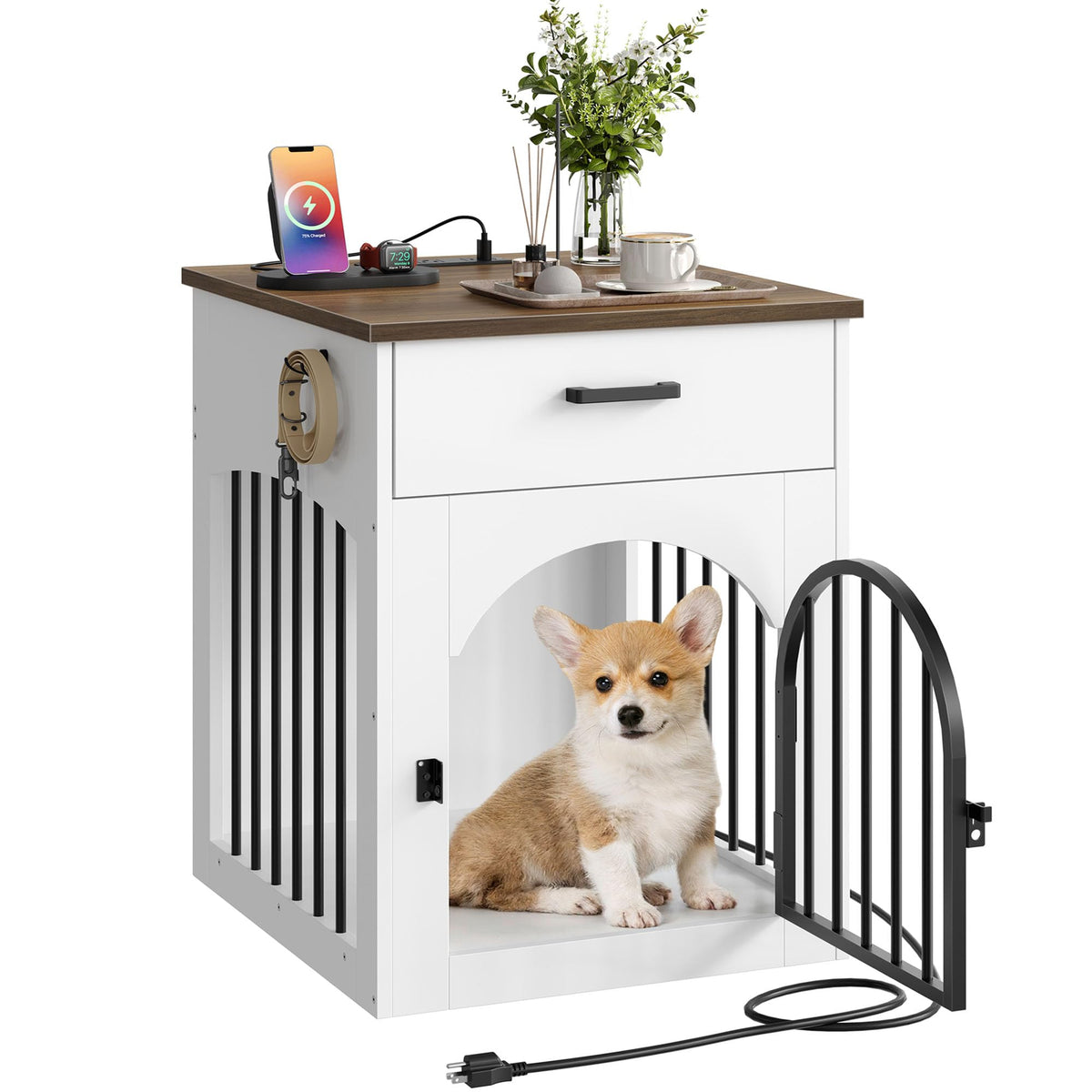 CHOEZON dog crate furniture top board and drawer for storage display.