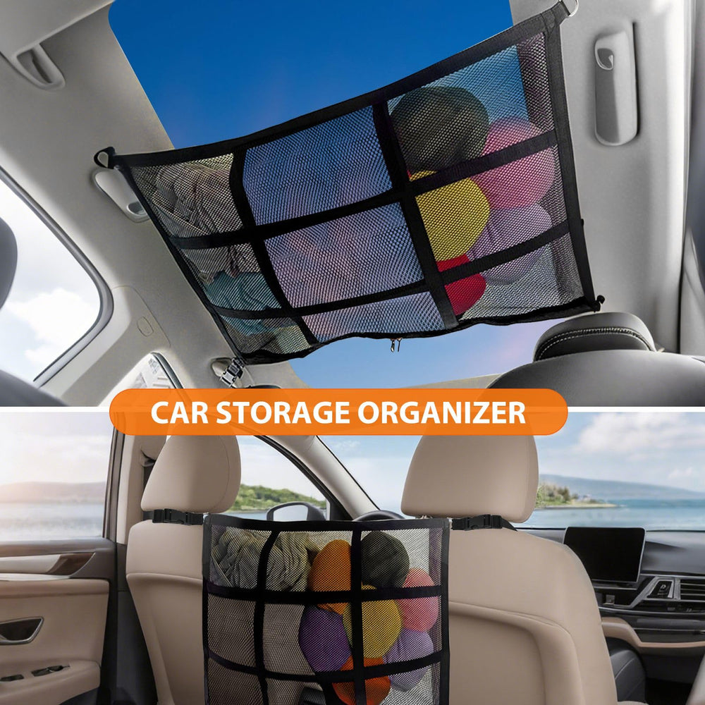 Choicons car storage net folded compact for easy stowing.