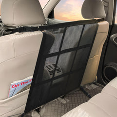 Choicons dog car net barrier front view, universal fit for SUVs and sedans.