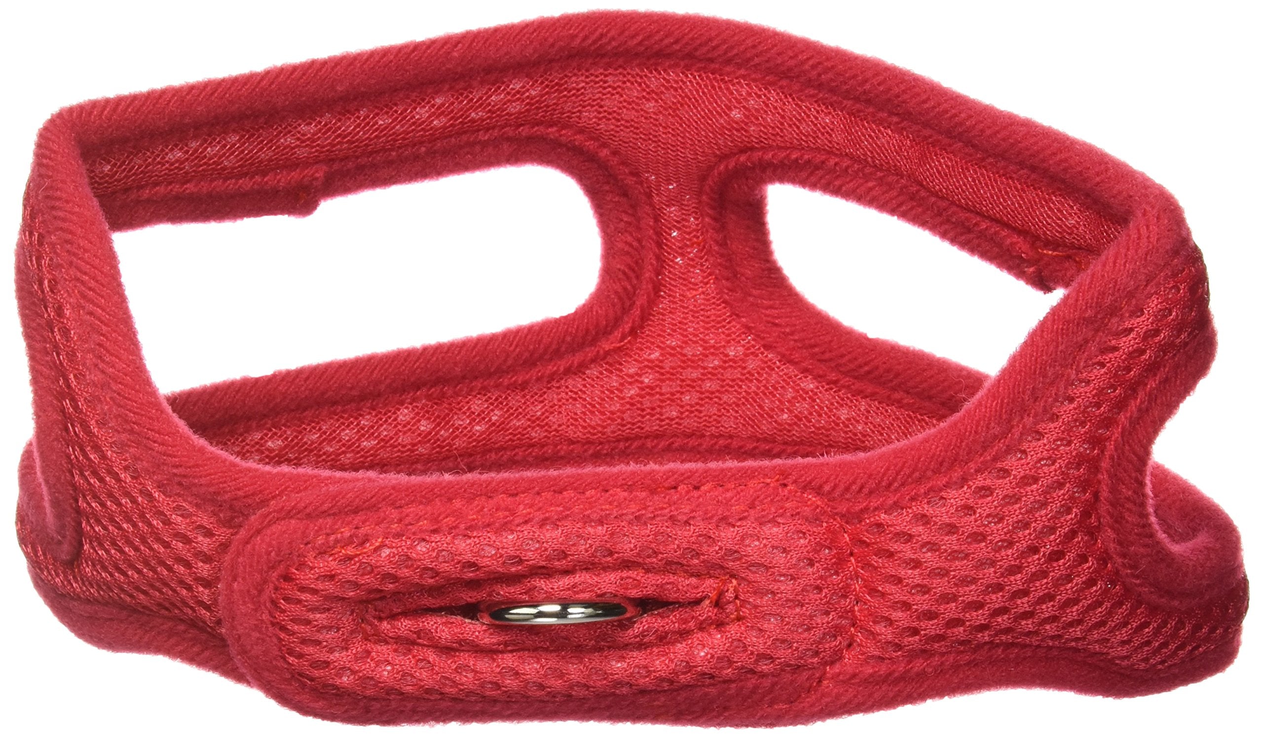 ChokeFree Velpro red mesh harness close-up demonstrates breathable fabric