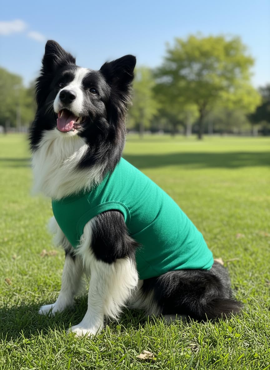 Chol&Vivi dog t-shirt worn by a dog during play shows durable fit.