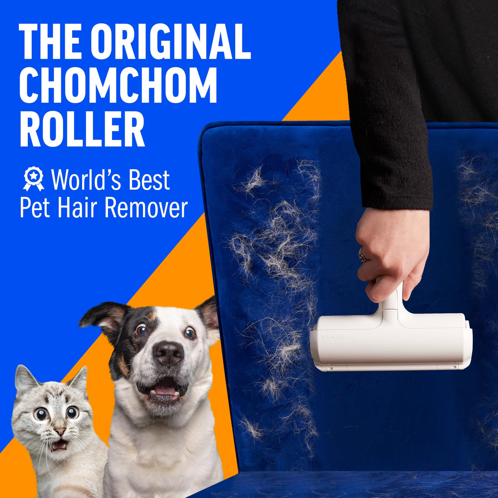 ChomChom Roller removes pet hair from car upholstery