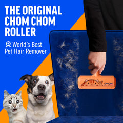 ChomChom Roller removes cat and dog hair from couch for quick cleanup
