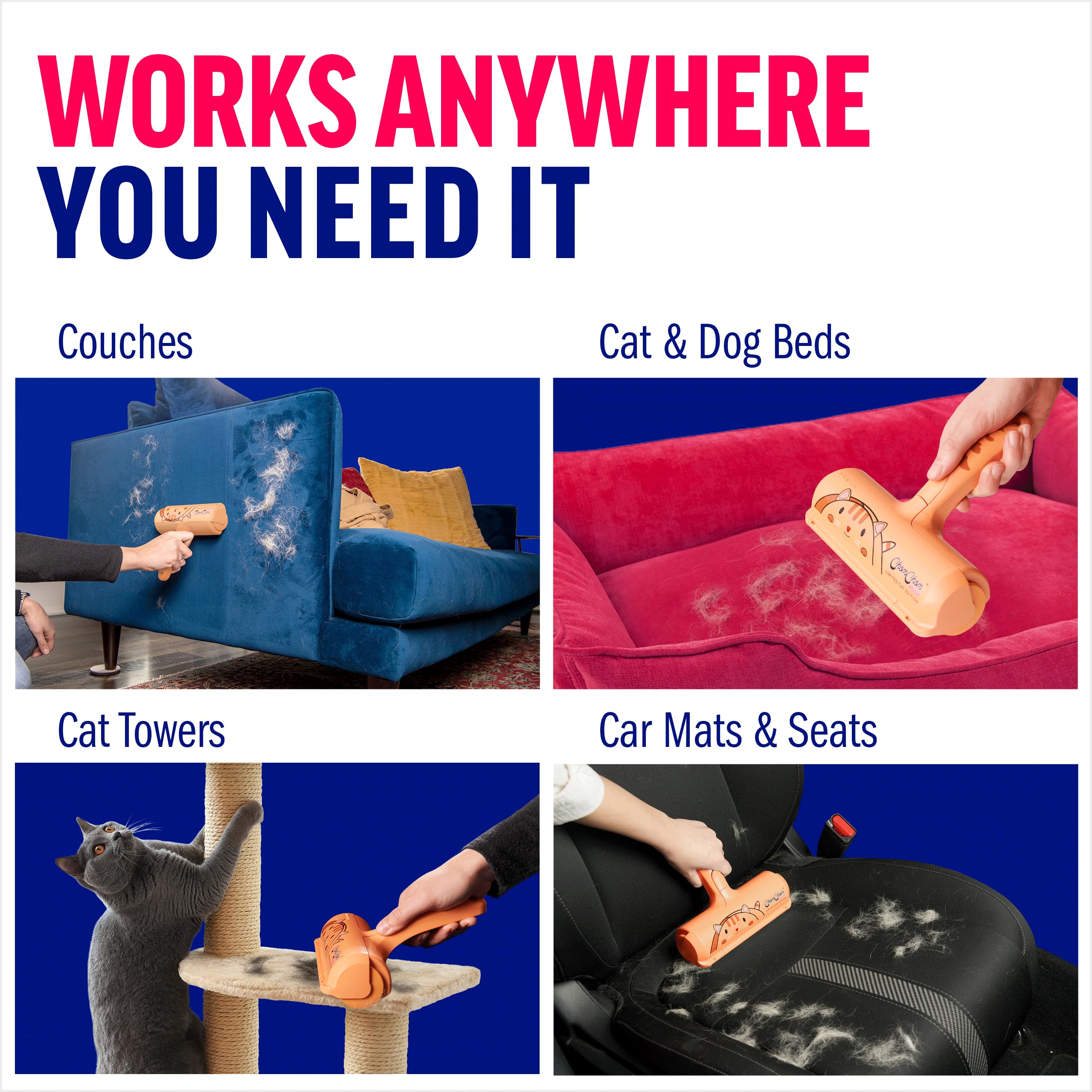 ChomChom Roller easy-clean action after picking up fur