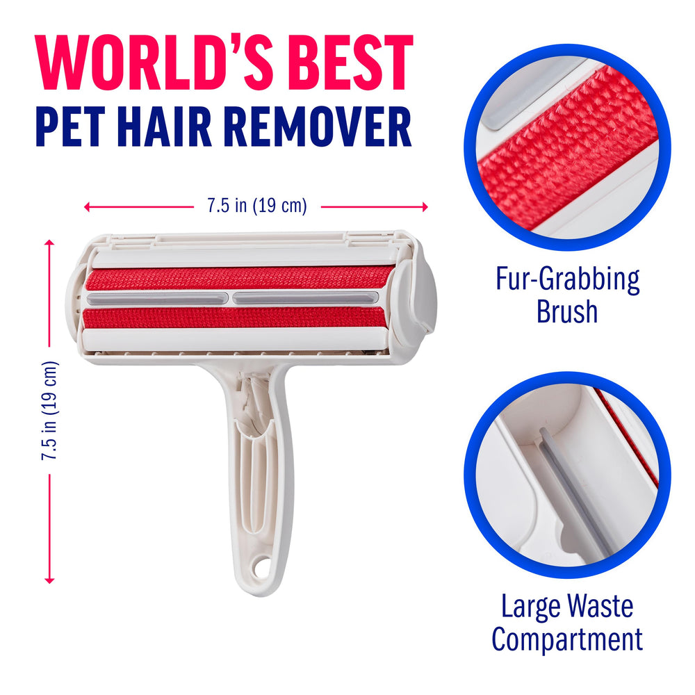 ChomChom Roller cleans fur from a fabric couch