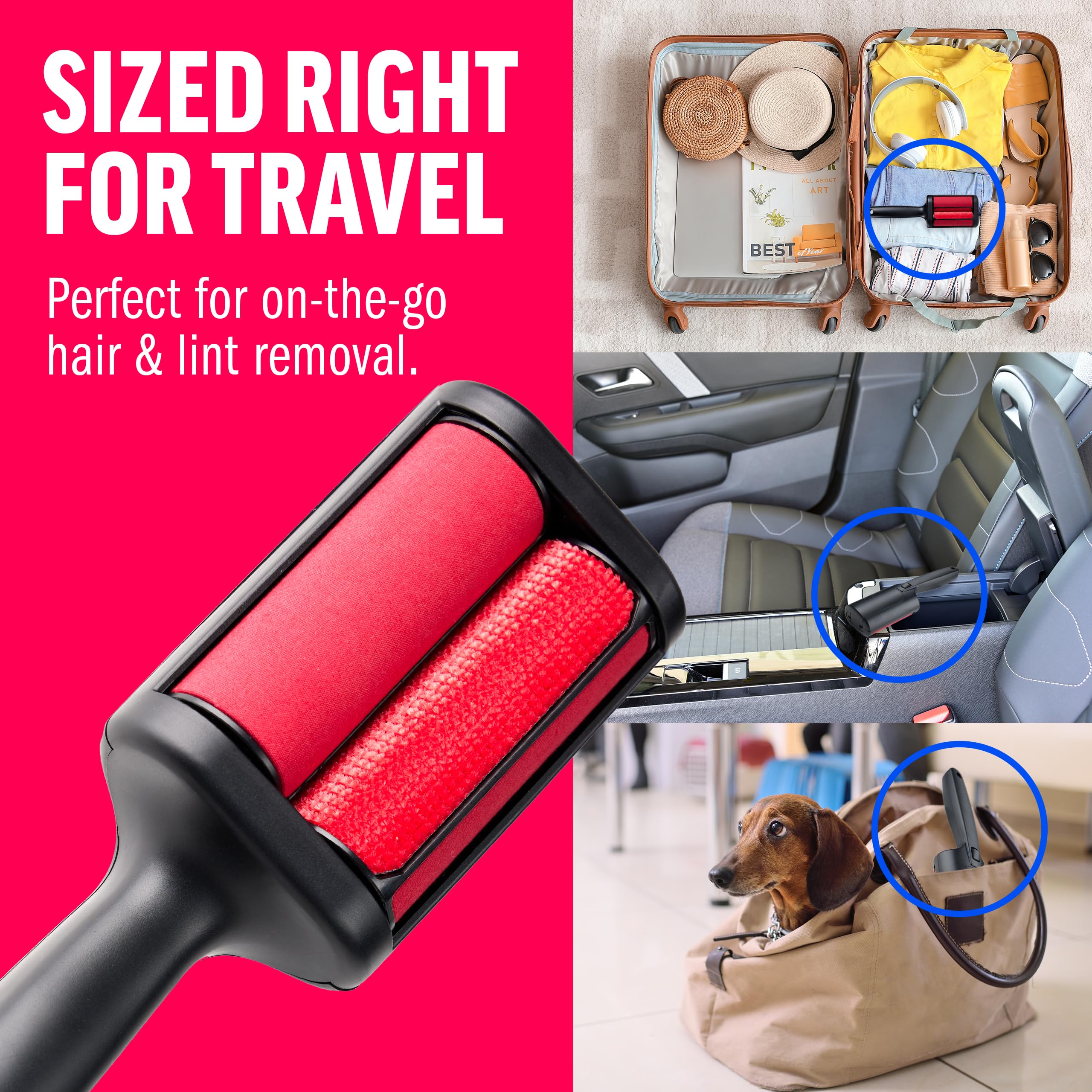 ChomChom Roller in hand for on-the-go pet hair removal.