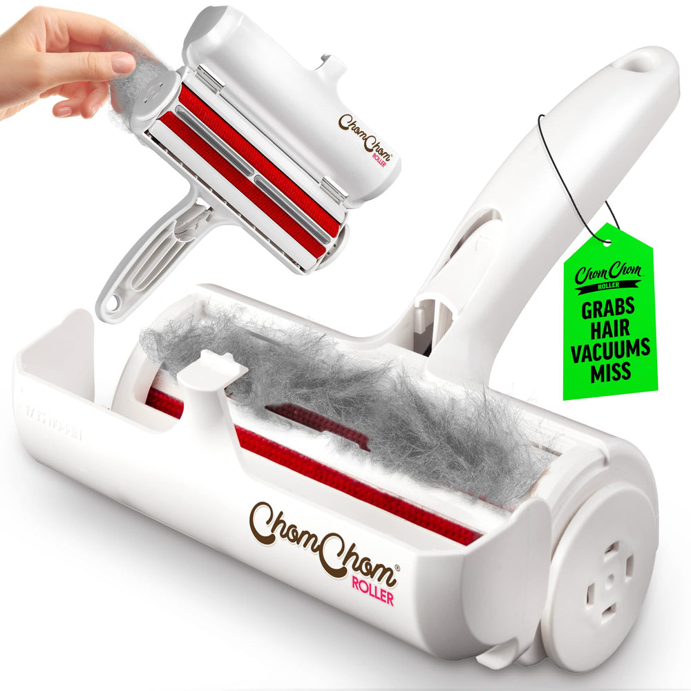 ChomChom Roller original size in action for reusable pet hair removal