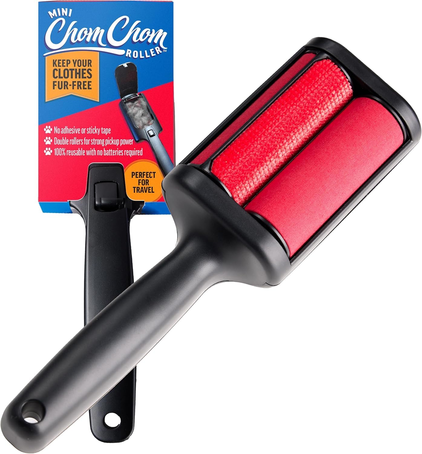 ChomChom Roller removes pet hair from clothes with a reusable design.