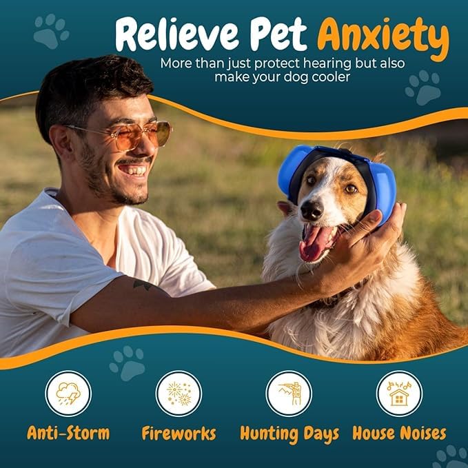 CHOMIN dog ear muffs black worn during outdoor walk for calmer ears.