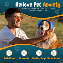 CHOMIN dog ear muffs black worn during outdoor walk for calmer ears.