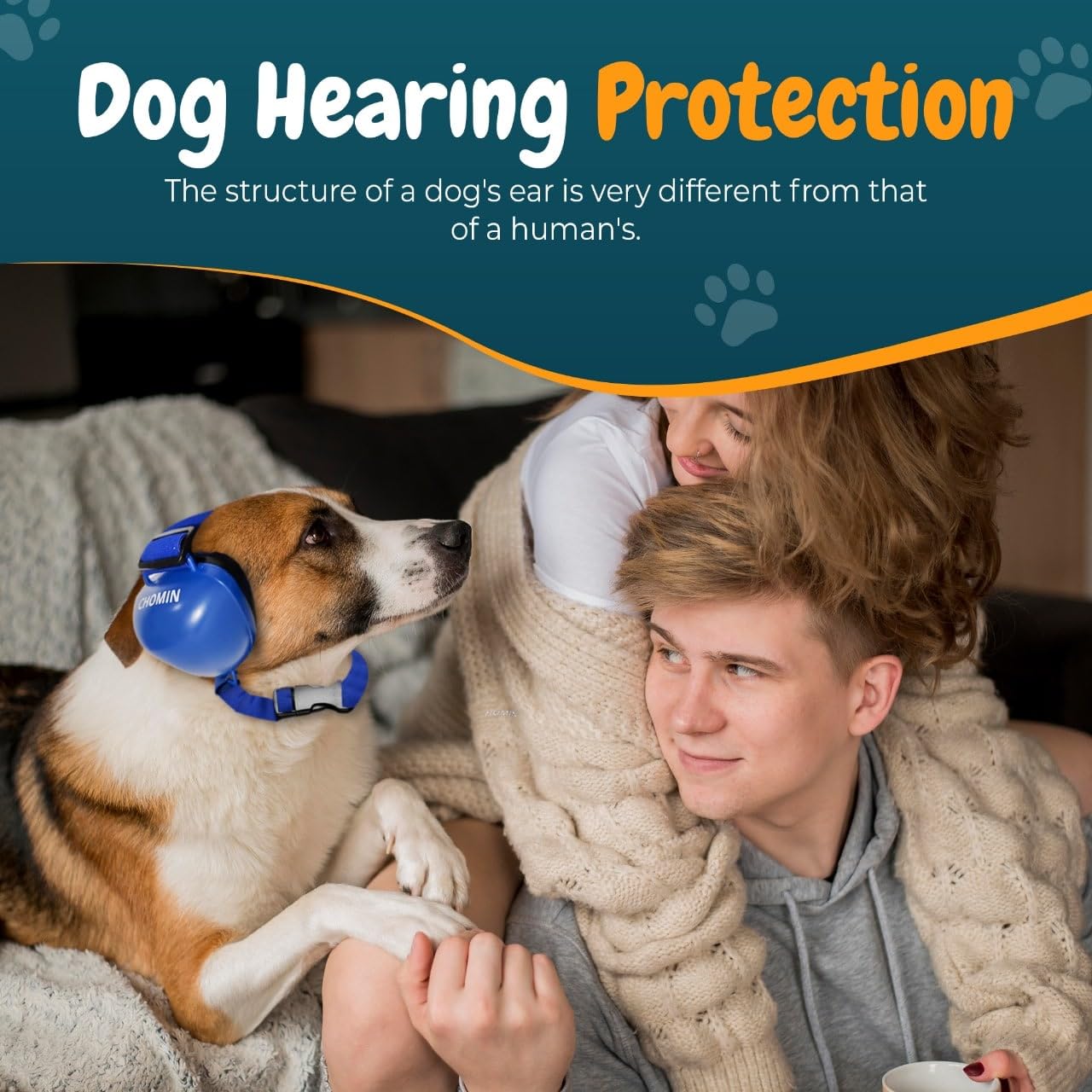CHOMIN blue dog ear muffs with adjustable straps for a secure fit