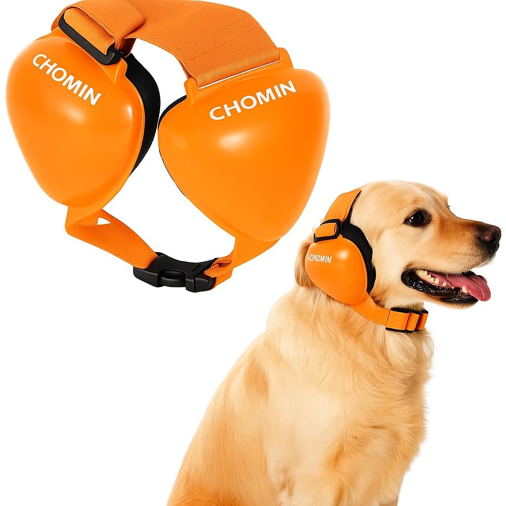 CHOMIN dog ear muffs orange small size with adjustable strap for secure fit.