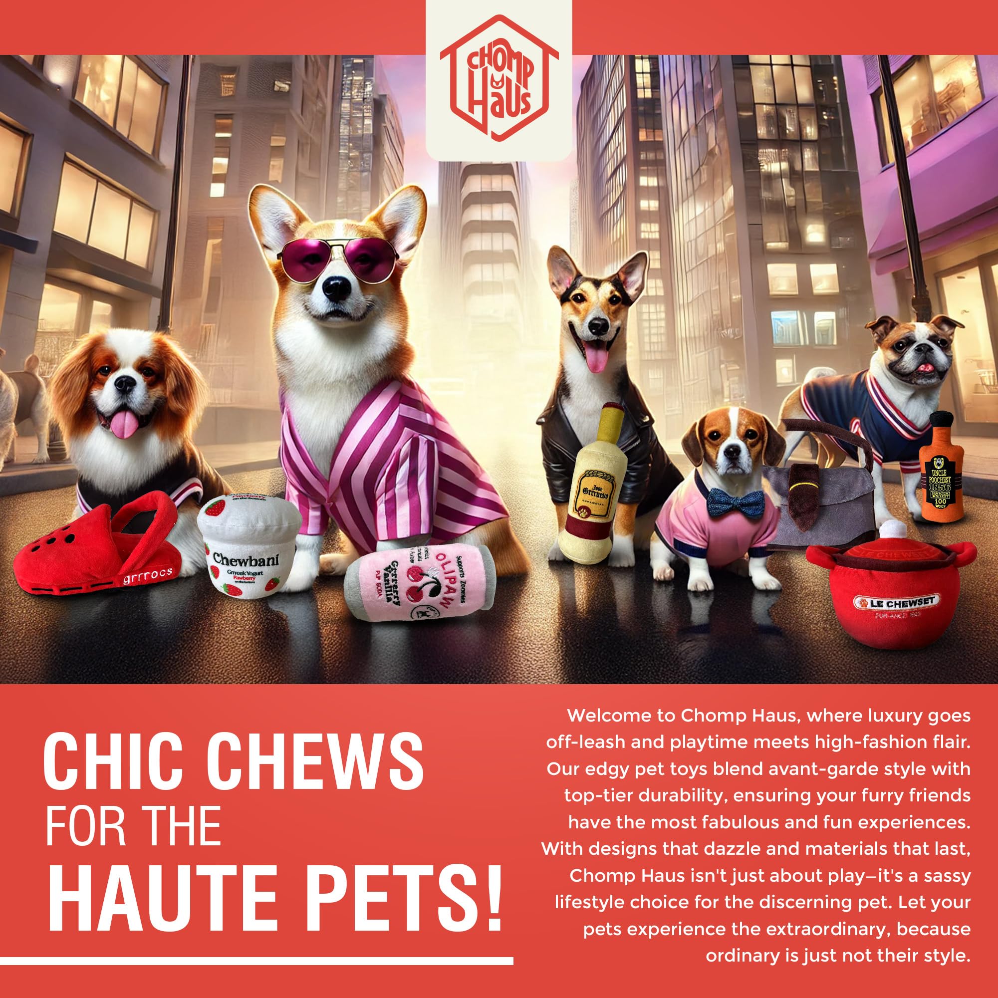 Chomp Haus Traderr Woofs gift-ready packaging photo signals perfect present for dogs.