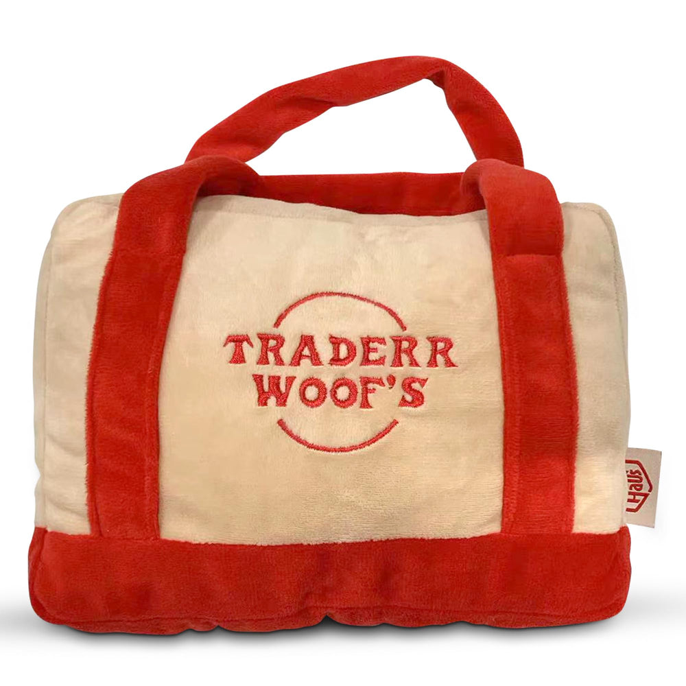 Chomp Haus Traderr Woofs plush toy front view for cozy fetch sessions.