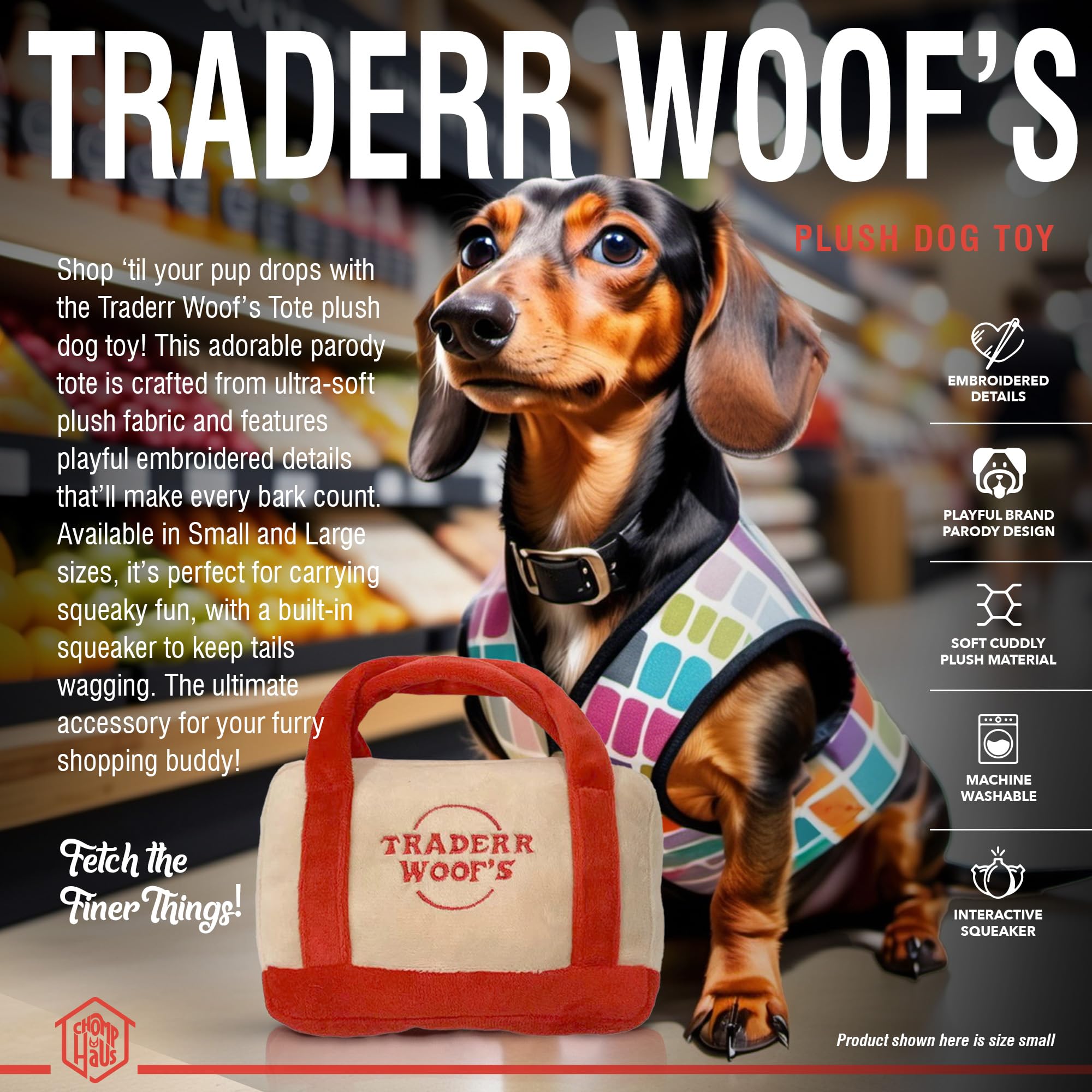 Chomp Haus Traderr Woofs hidden squeaker inside shot for interactive play.