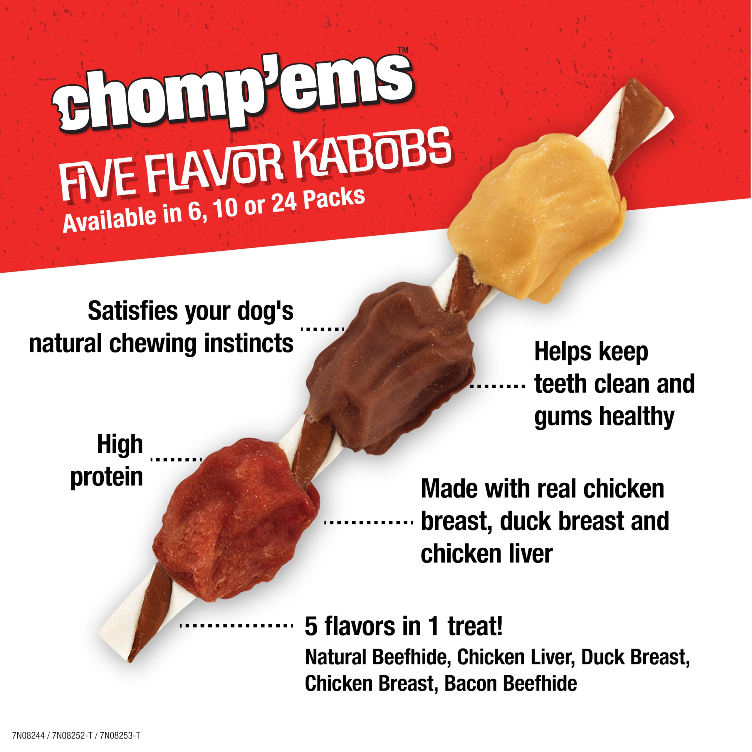 CHOMP EMS Five Flavor Kabobs chicken liver center adds flavor variety and chewing engagement.