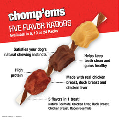 CHOMP EMS Five Flavor Kabobs chicken liver center adds flavor variety and chewing engagement.
