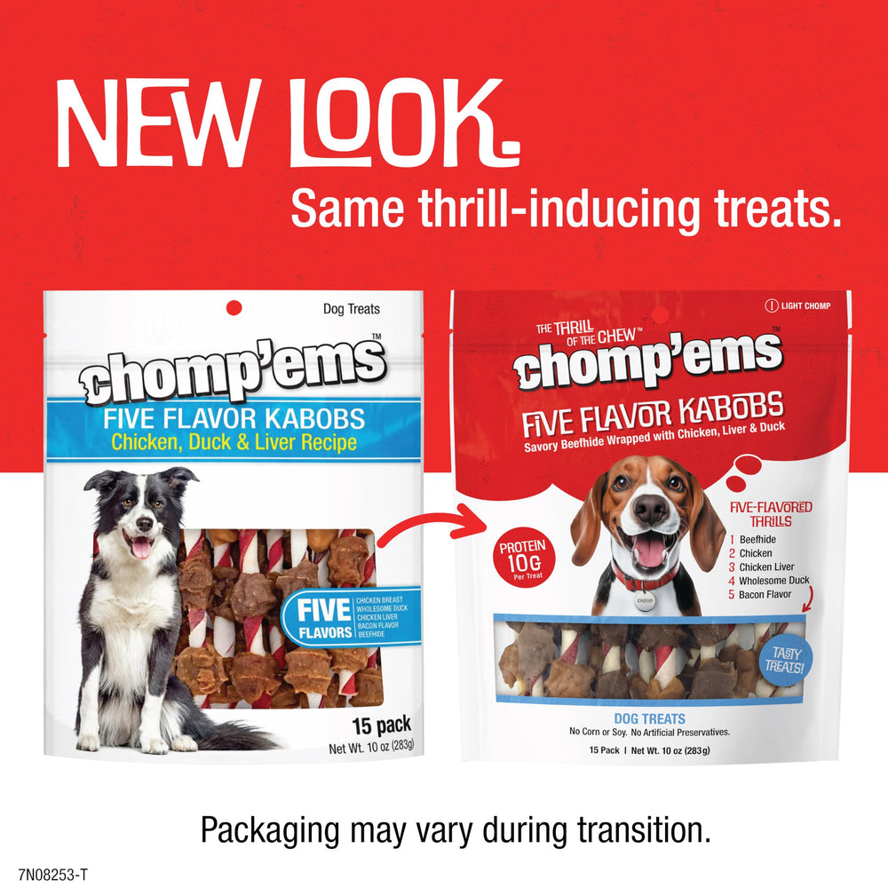 CHOMP EMS Five Flavor Kabobs duck breast wrap shows savory protein for active dogs.