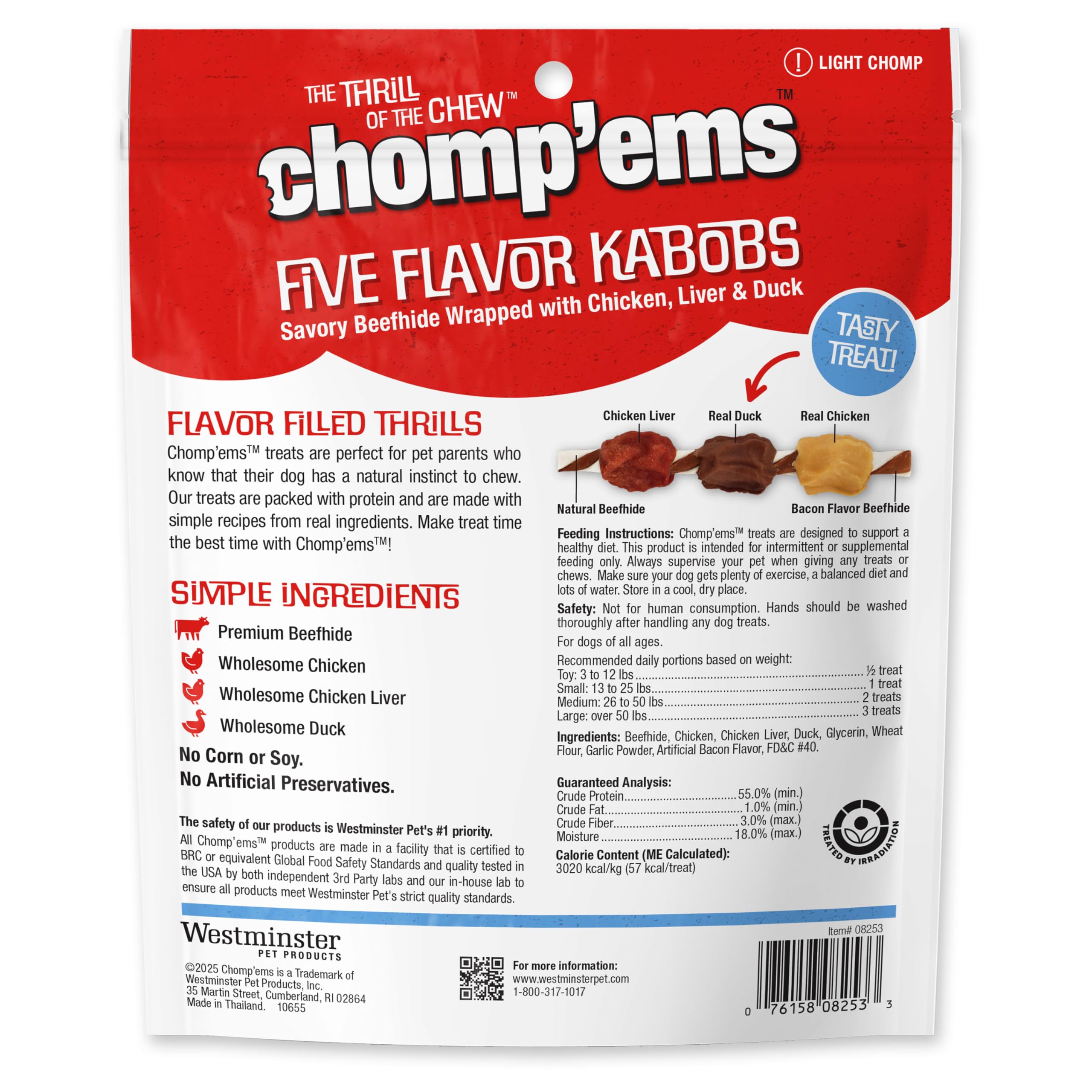 CHOMP EMS Five Flavor Kabobs real chicken breast wrapped treats offer tasty rewards.