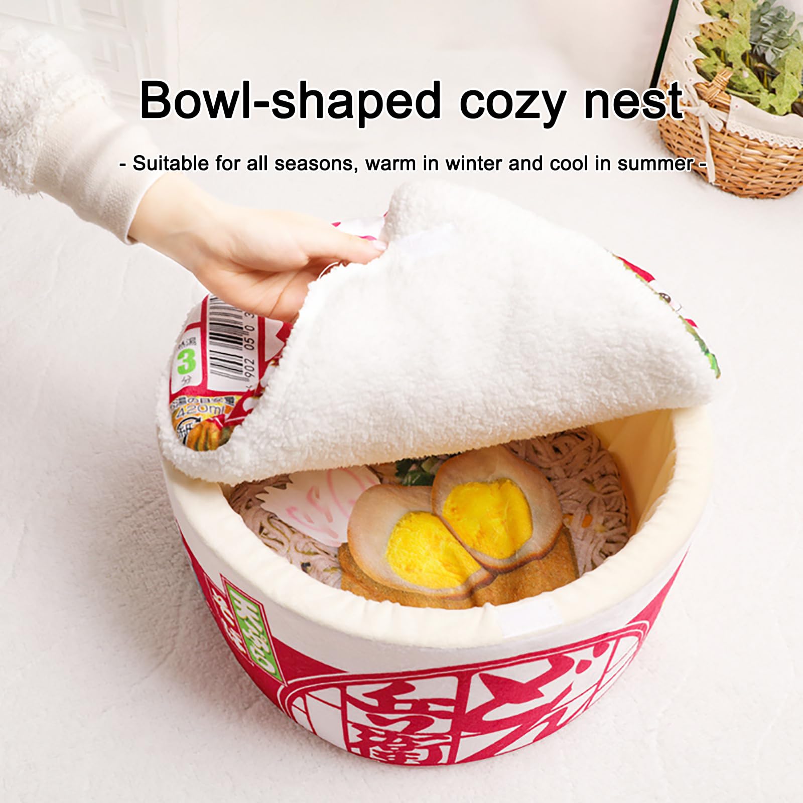 寵幸 ramen noodle bed with faux shag fur warmth and security.