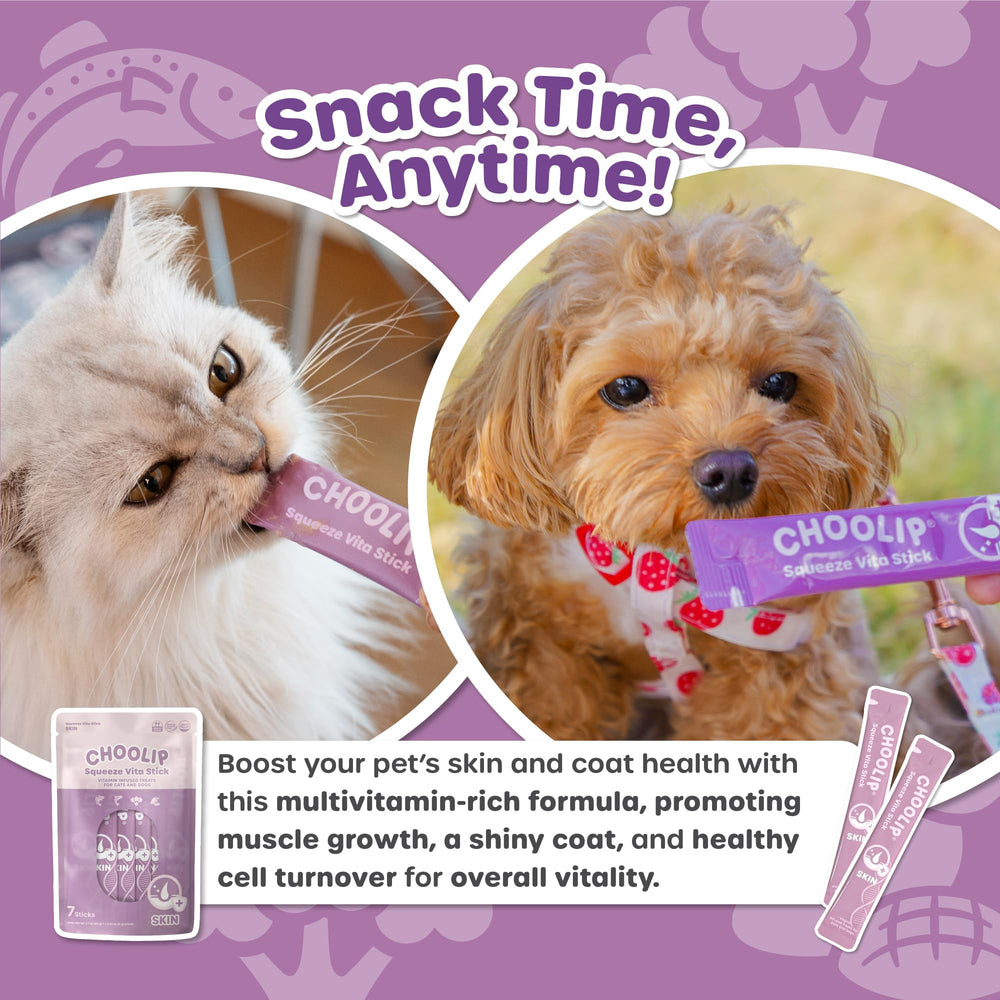 Choolip Squeeze Vita Stick grain-free formula supports sensitive digestion and skin comfort.