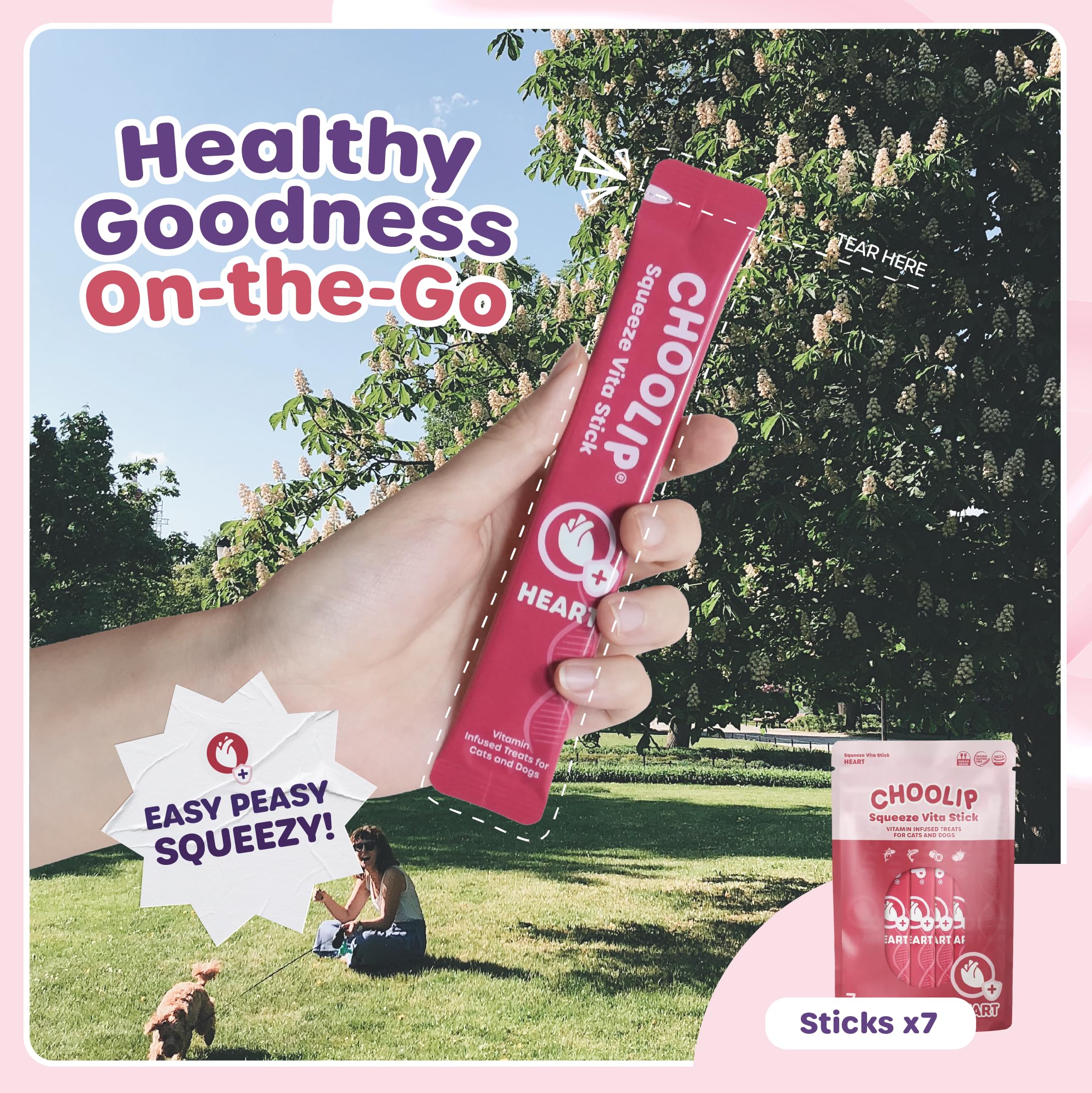 Choolip Squeeze Vita Stick label details zooms on taurine L-carnitine and omega-3