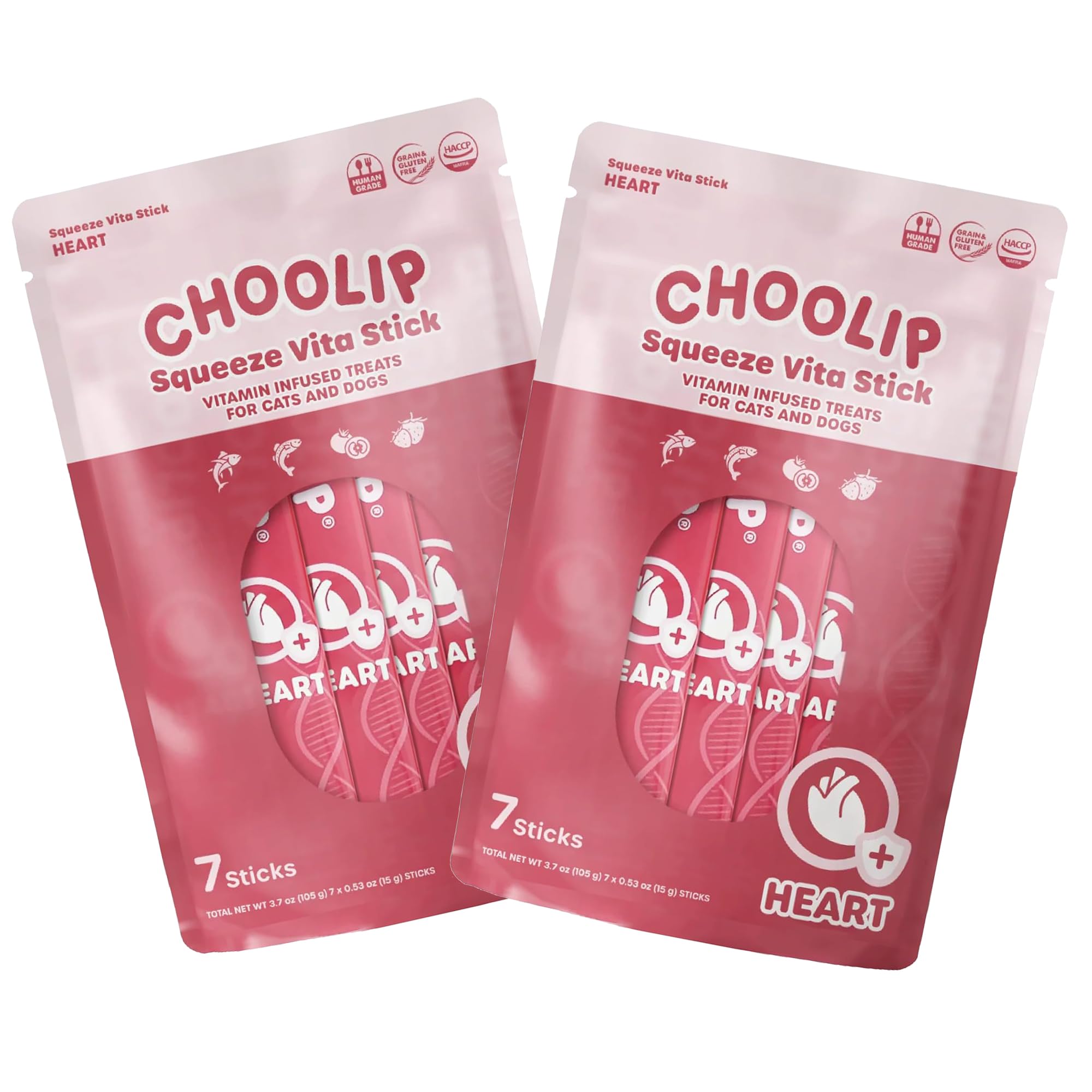 Choolip Squeeze Vita Stick pack-front shows 2×7 value bundle for heart-support treats