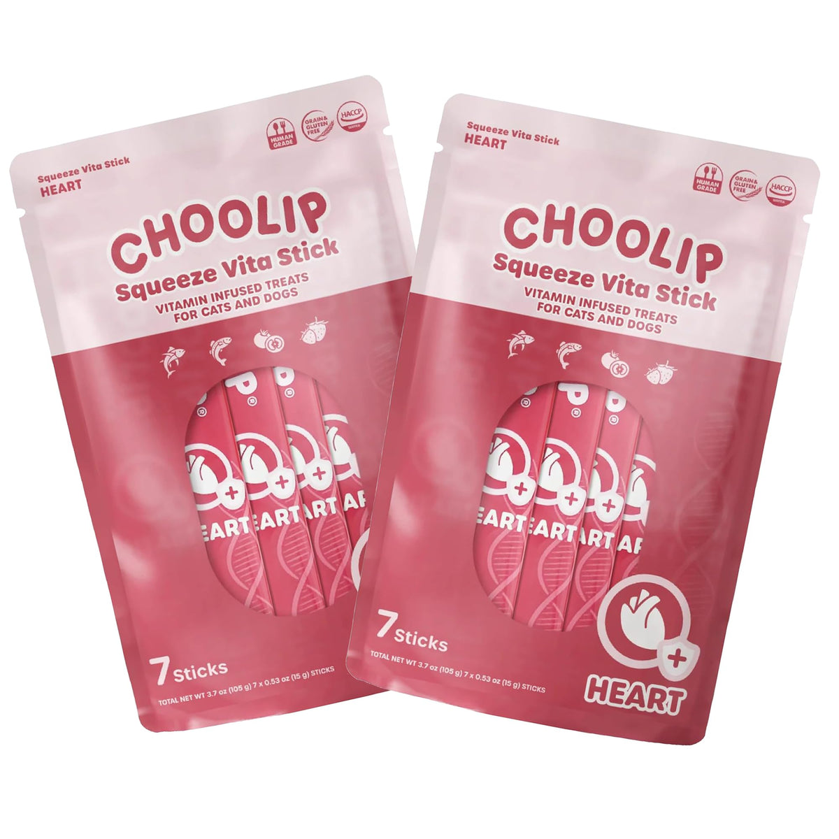 Choolip Squeeze Vita Stick pack-front shows 2×7 value bundle for heart-support treats