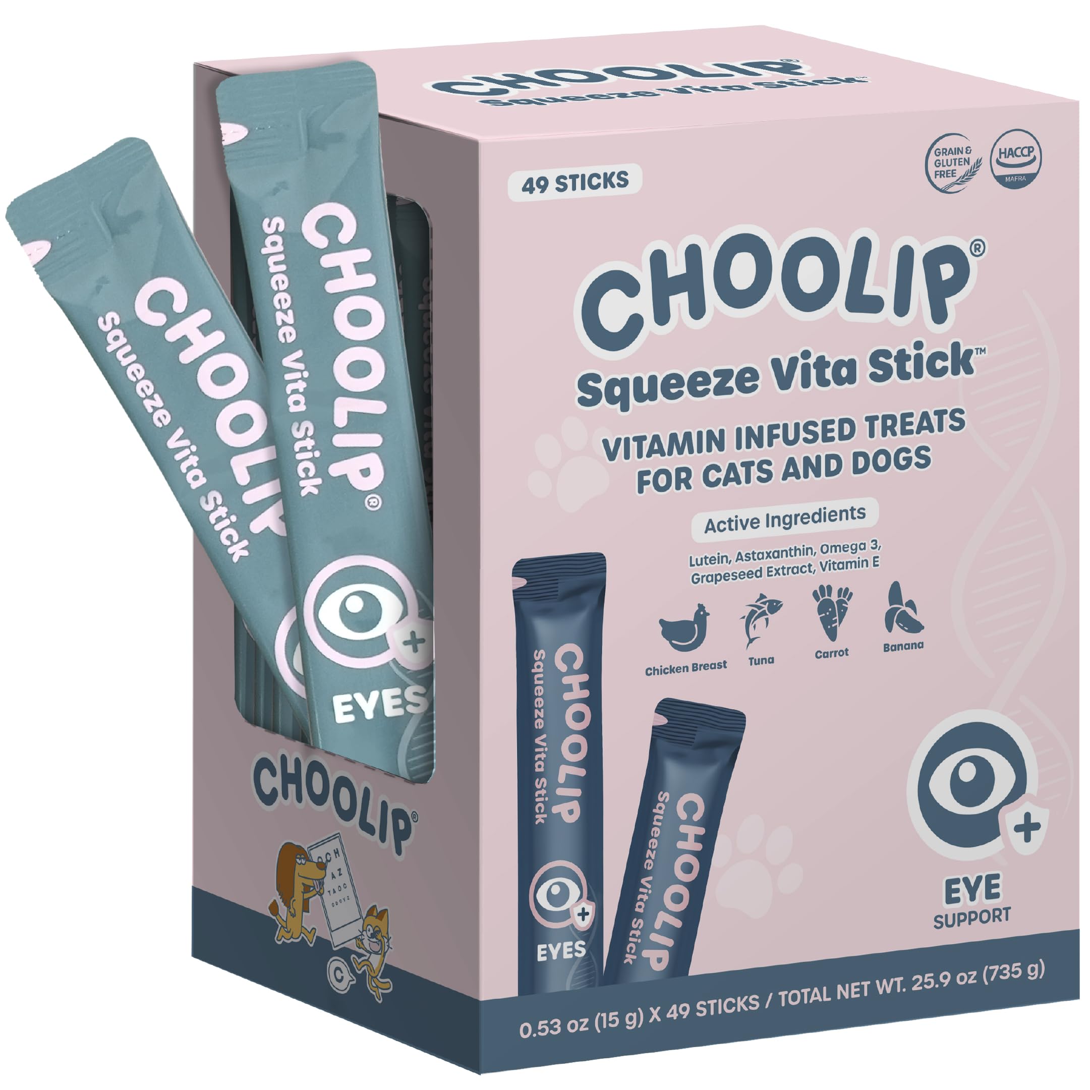 Choolip Squeeze Vita Stick pack front with vet-formulated eye support