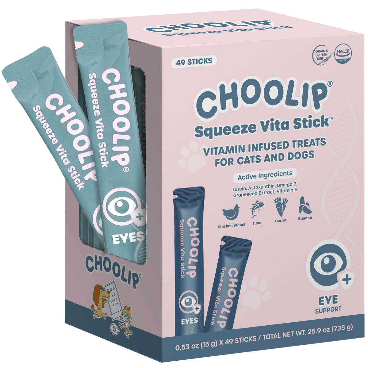 Choolip Squeeze Vita Stick pack front with vet-formulated eye support