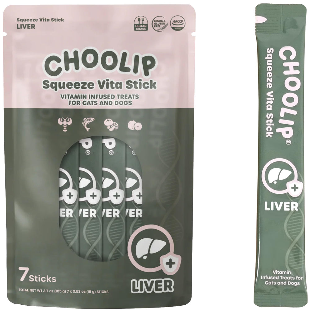 Choolip Squeeze Vita Stick packshot highlights a liver-support treat for pets.