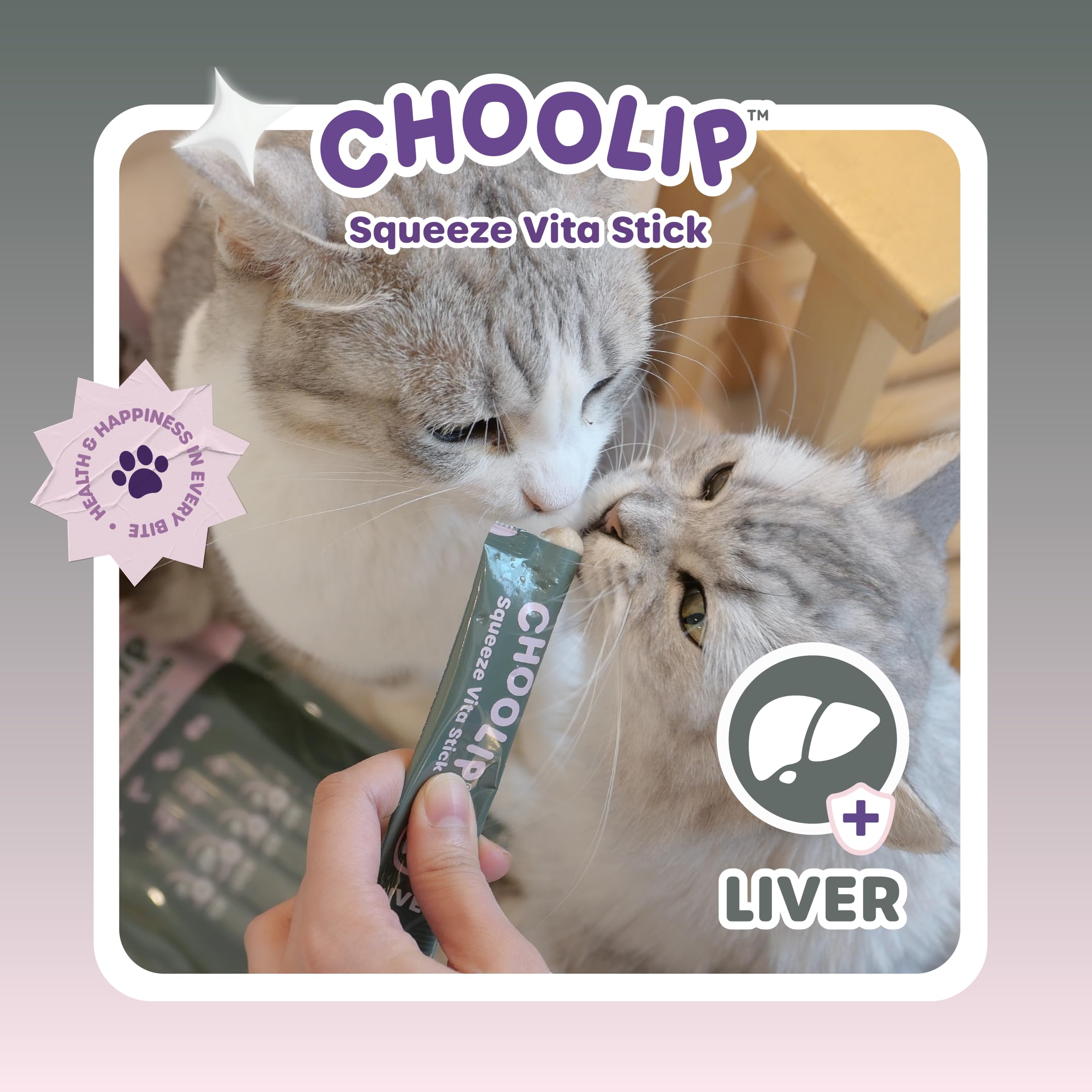Choolip Squeeze Vita Stick pets enjoying shot shows a happy moment during feeding.