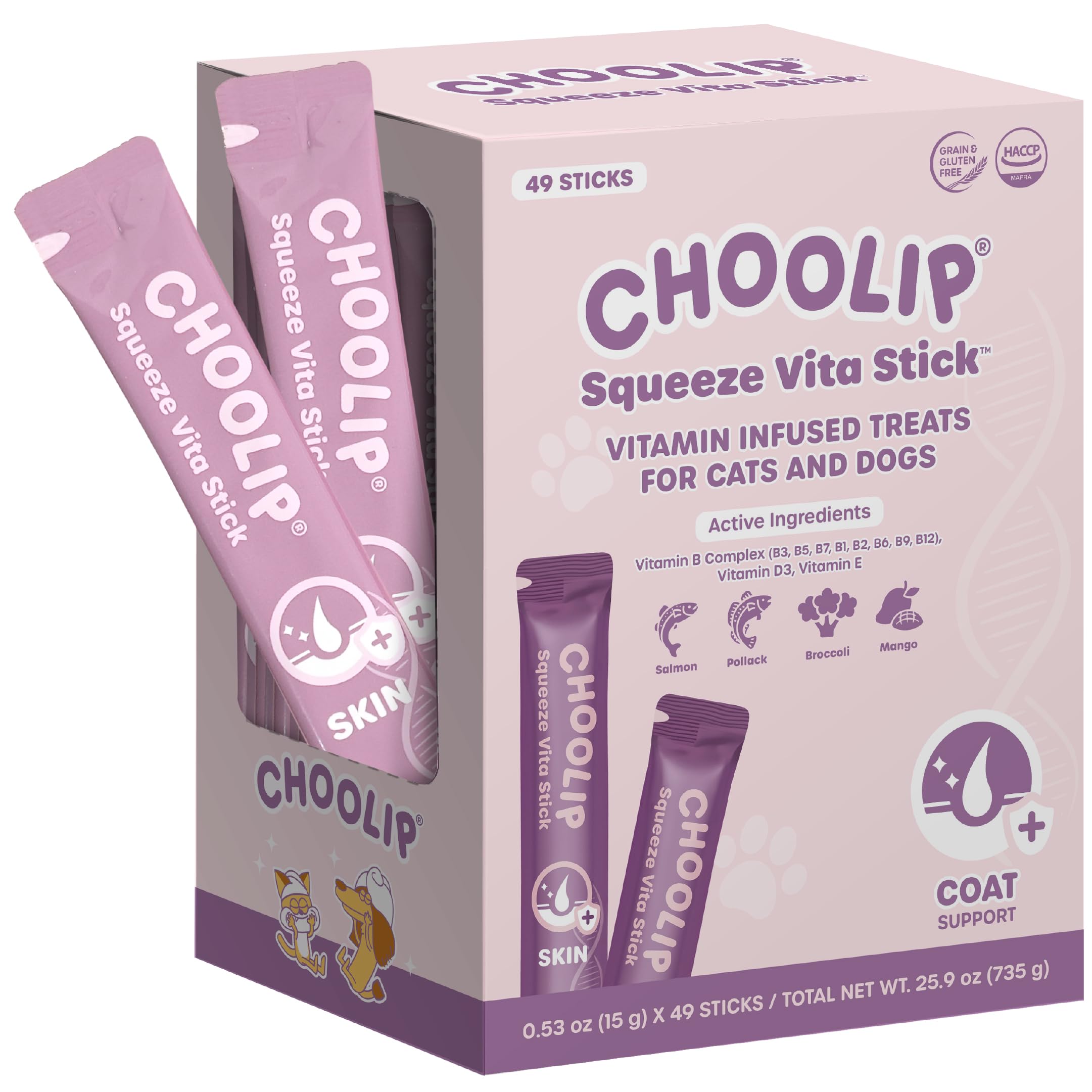 Choolip Squeeze Vita Stick pour: salmon-pollack puree for coat hydration and shine