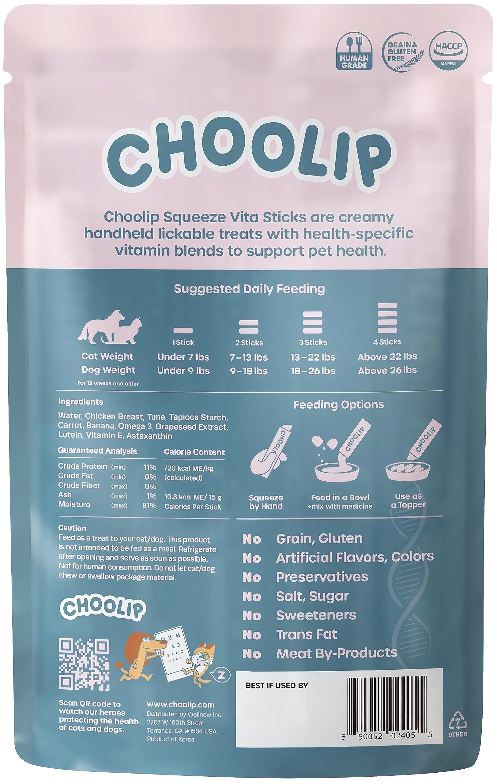 Choolip Squeeze Vita Stick serving line shows lickable treat in action.