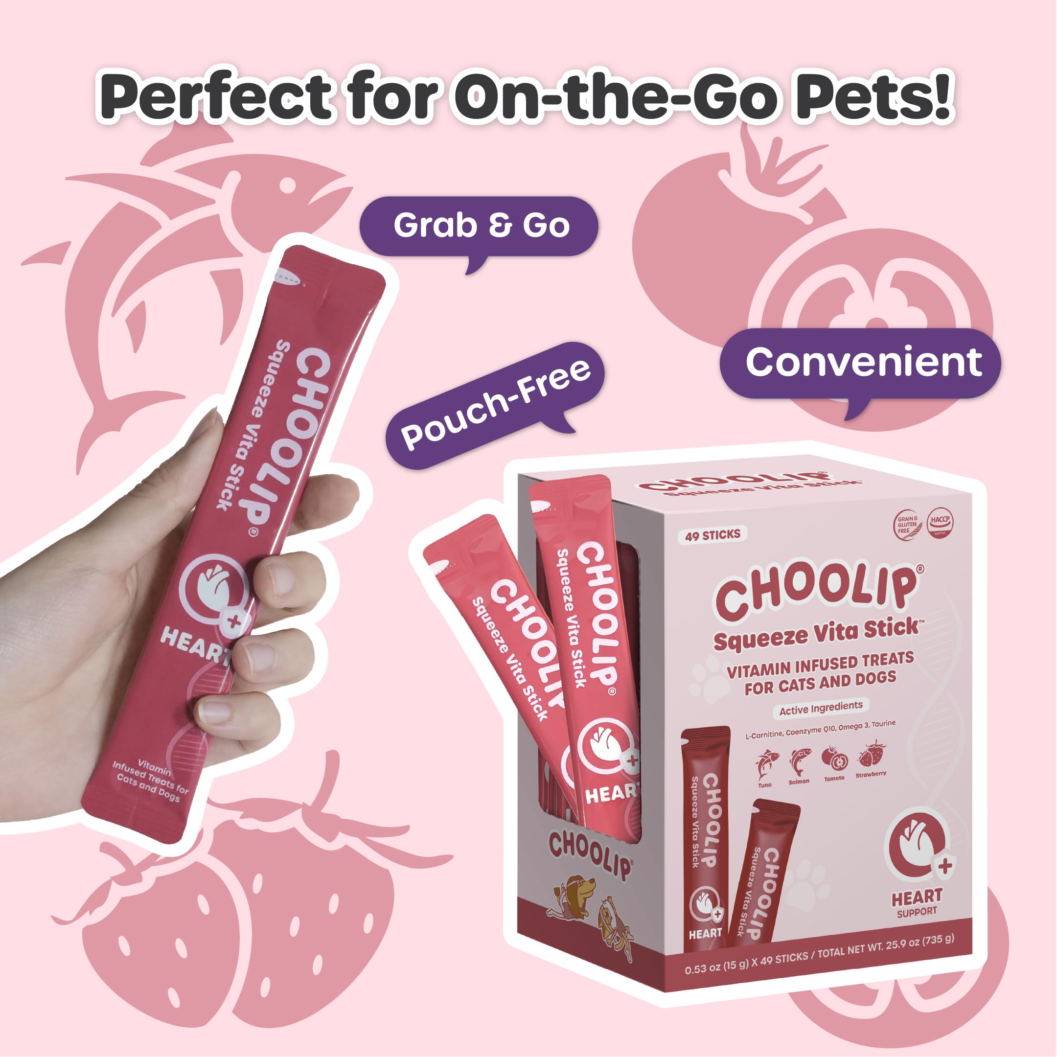 Choolip Squeeze Vita Stick label highlighting CoQ10, Taurine, L-Carnitine.