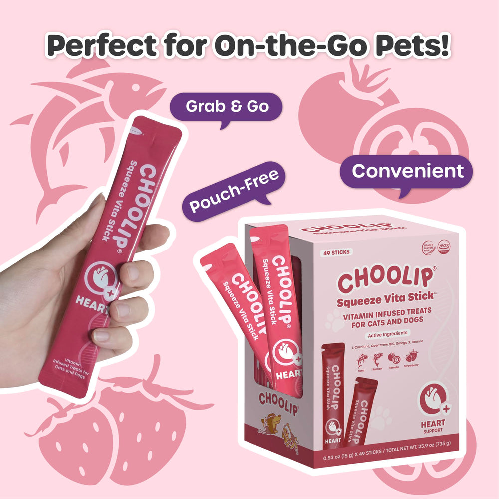 Choolip Squeeze Vita Stick label highlighting CoQ10, Taurine, L-Carnitine.