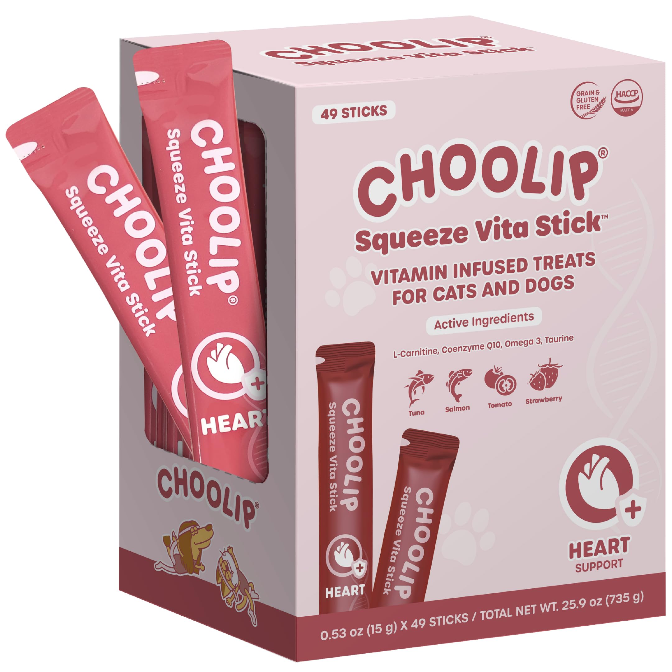 Choolip Squeeze Vita Stick treats front view pack, convenient heart-support snacking.
