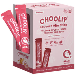 Choolip Squeeze Vita Stick treats front view pack, convenient heart-support snacking.