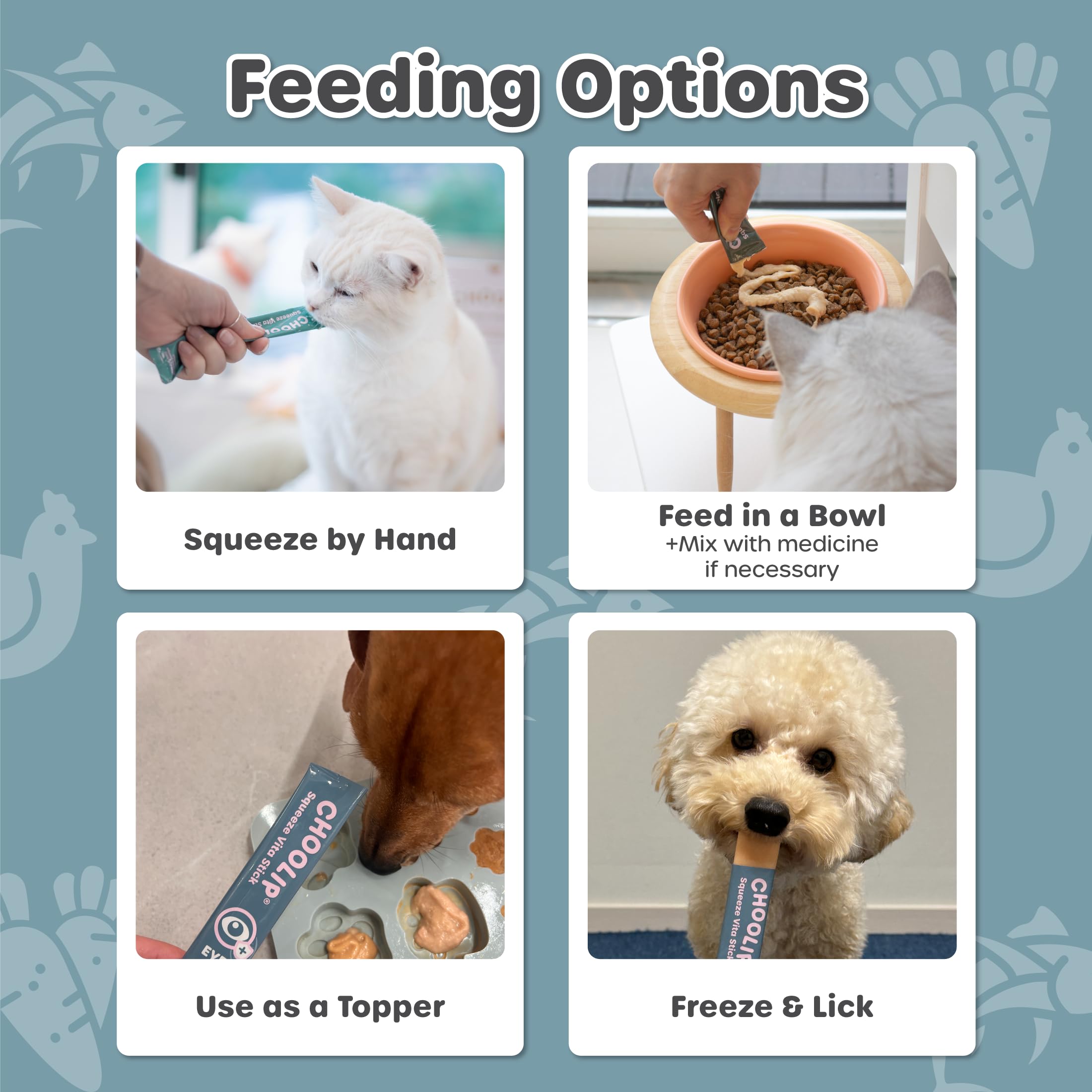 Choolip Squeeze Vita Stick two pouches illustrate convenient feeding options.