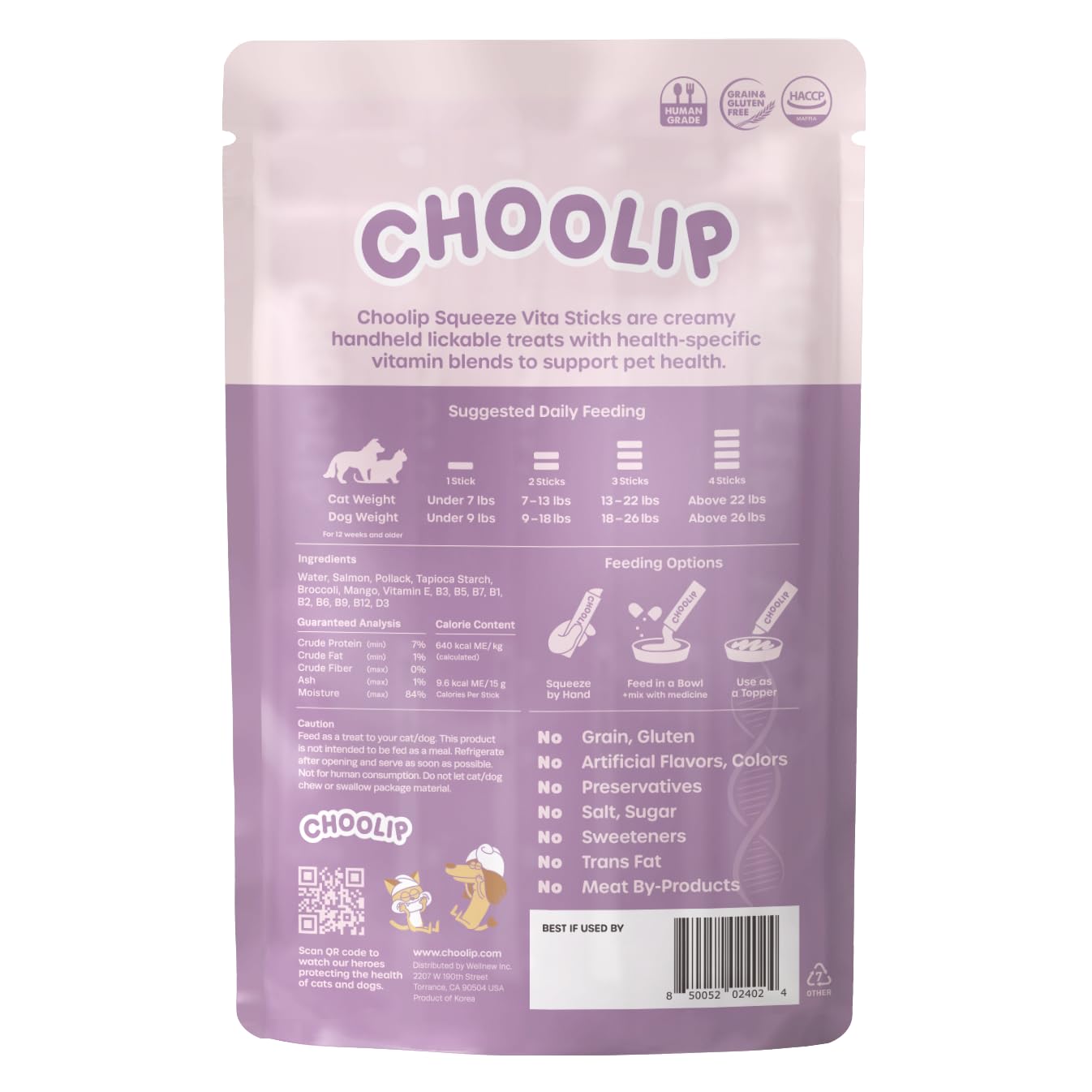 Choolip Squeeze Vita Stick label highlights Dr. Eric DVM vet-formulated.