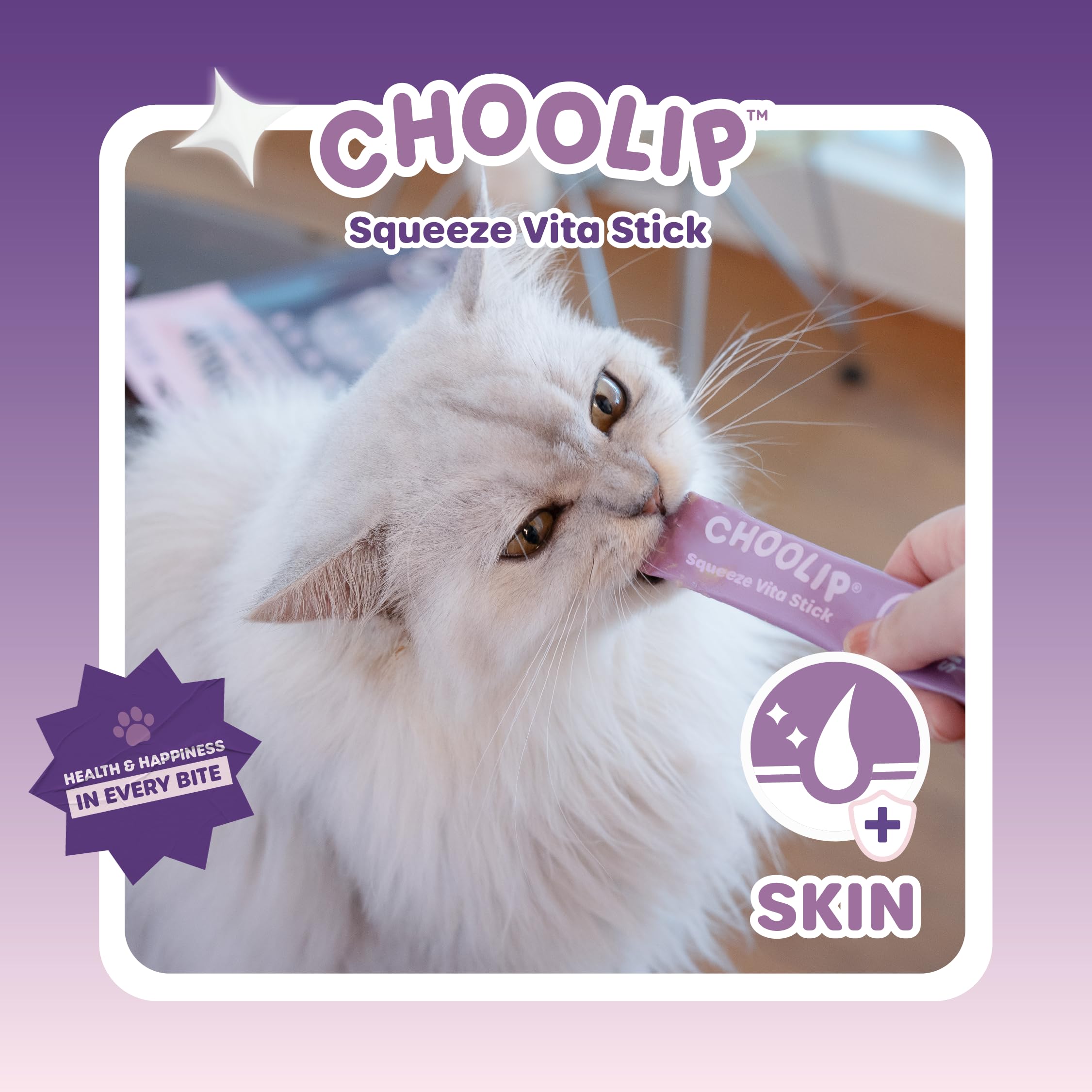 Choolip Squeeze Vita Stick vitamin-rich blend with biotin and E for healthy fur.