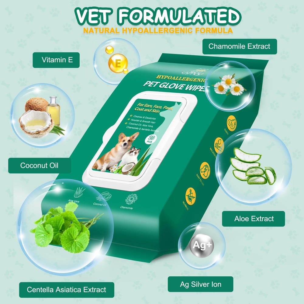 CHPPEY pet cleaning wipes outer pack shows deodorizing formula for freshness